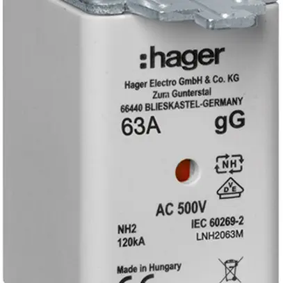 Fusible HPC Hager DIN2c 500VAC 63A gG/gL avertisseur double antirouille 