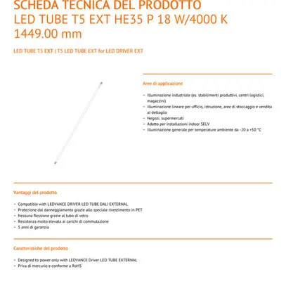 Tube LED LEDVANCE EXT HE35 P G5 41V 18W 2800lm 4000K VAR 1449mm 