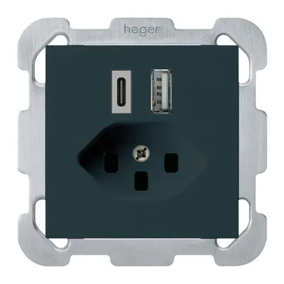 Prise de charge USB ENC kallysto 18W PD 1×type A 1×type C T23 a.plaque fix. noir 