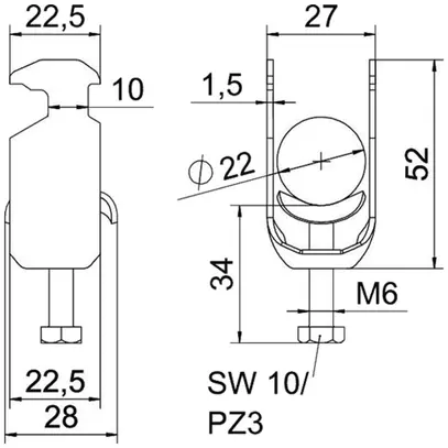 Fixation rapide BET 2056 pied à H métal 16…22mm 1×câble acier Zn-ch-im 