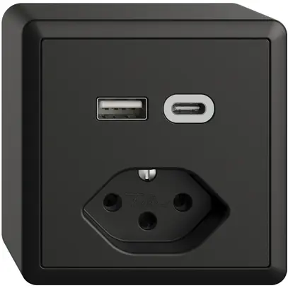 Prise AP USB type A+C + type 13 Feller EDIZIOdue FX54 230V 3000mA noir 