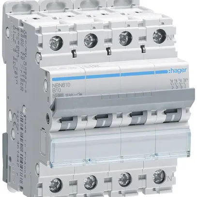 Disjoncteur Hager MCB 3P+N 415V type B 10A Icn 10kA Icu 15 kA 4UM 