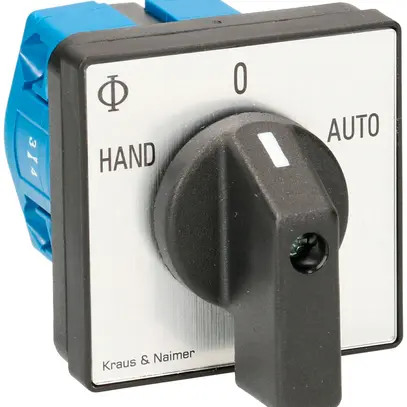Inter.rotativo INS K&N, 20A/690V 2/1L, mano.ne, 48×48mm, Ø 6mm, "HAND-0-AUTO" 
