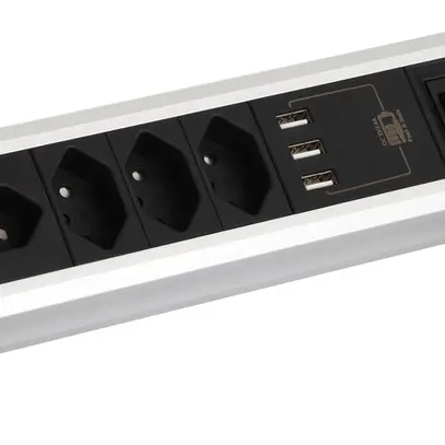 Prise multiple de table 4×T13/3×USB-A 2m T12 noir 