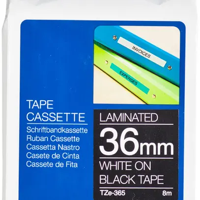 Cassette ruban Brother TZe-365 36mm×8m, noir/blanc 