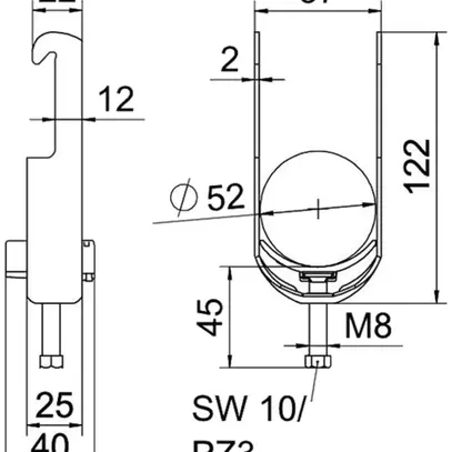 Fixation rapide BET 2056 pied à W matière synthétique 46…52mm 1×câble A2 1.4301 