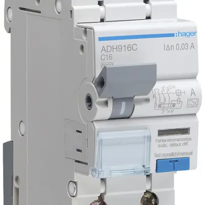 Disgiuntore differenziale Hager RCBO 2P 230V car.C 16A 0.03A tipo A HI 6kA 2UM 