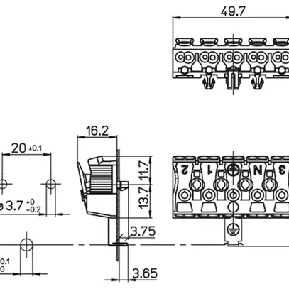 Borne de connexion 5P 0.5…2.5mm² leviers de commande patte de mise à la terre bc 