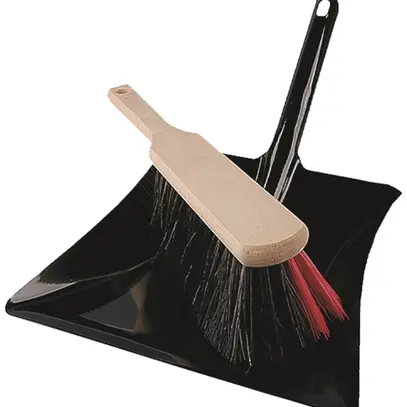 Ensemble pelle/balayette Plica métal/bois, crin de cheval/polyester noir/rouge 