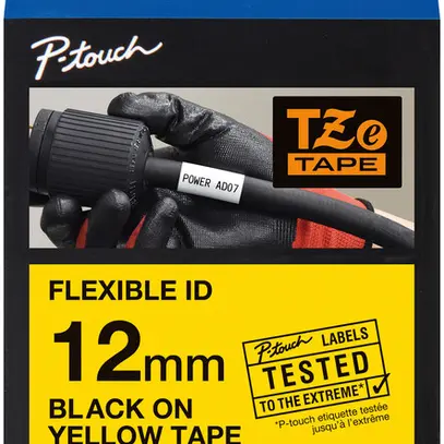 Cassette ruban Brother TZeFX,12mm×8m, jaune/noir 
