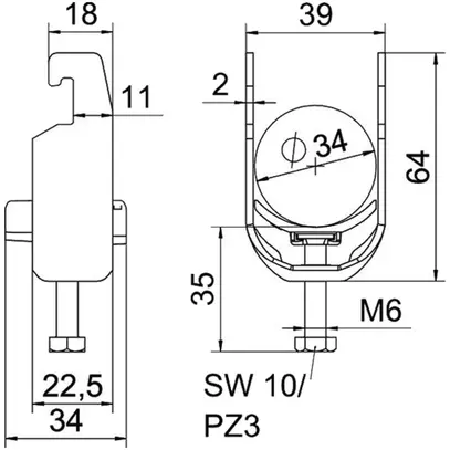 Brida rapida BET 2056 piede a U materia sintetica 28…34mm 1×cavo alluminio 