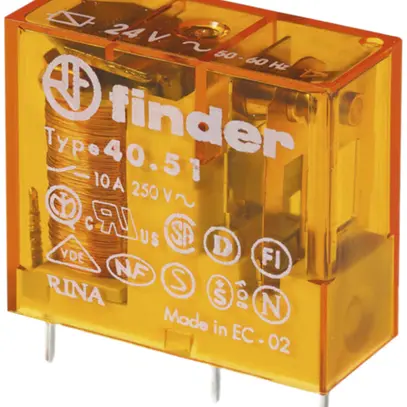 Relais de commutation Finder 40.51 1C 10A/230VAC AgNi 28000Ω 1.2VA 5.0mm RT II 