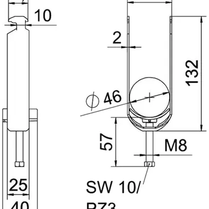 Fixation rapide BET 2056 pied à H matière synthétique 40…46mm 2×câble aluminium 