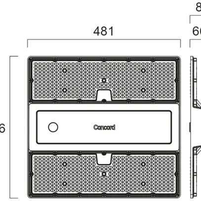 Proiettore capannone LED Sylvania Rocks 50W 9100lm 840 IP65 30×60° DALI 481×446 