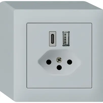 Prise de charge USB AP kallysto 18W PD 1×type A 1×type C T13 gris clair 