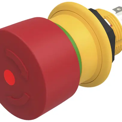 Pulsante luminoso a fungo EAO 61 1NC raccordo d.saldare 12…28V Ø16mm rosso/verde 