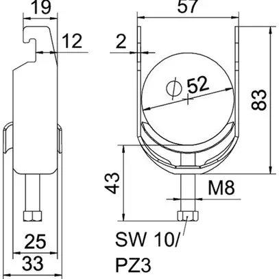 Brida rapida BET 2056 piede a U metallo 46…52mm 1×cavo A4 1.4571 