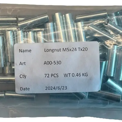 Dado lungo eweco tondo 24mm M5 acciaio zincato per elettrolisi 