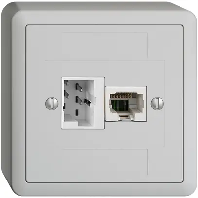 Prise AP 1×T+T,1×RJ45/u 4P EDIZIOdue ITplus ITM gris clair 