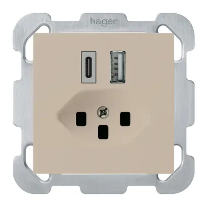 Prise de charge USB ENC kallysto 18W PD 1×type A 1×type C T23 plaque fix. beige 