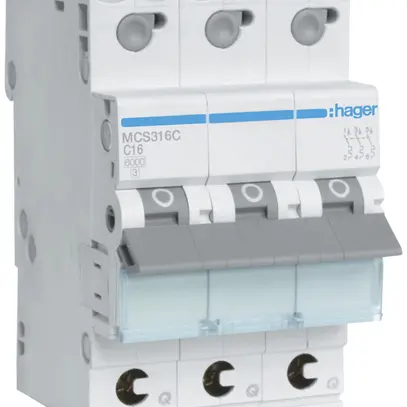 Disgiuntore Hager MCB quickconnect 3P 400V tipo C 16A Icn 6kA 3UM 