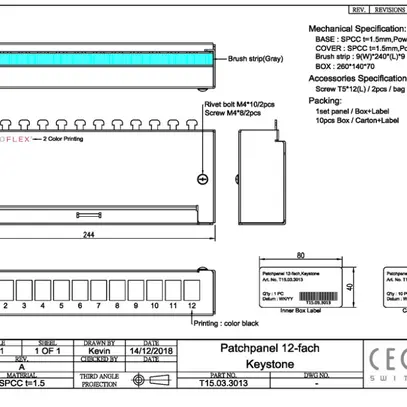 Panneau de distribution Ceconet 12-port, Keystone, vide 