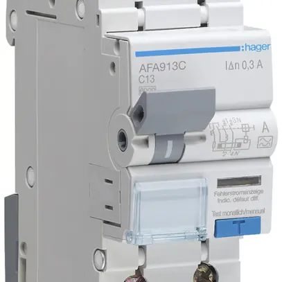 Disgiuntore differenziale Hager RCBO 2P 230V car.C 13A 0.3A tipo A 2UM 