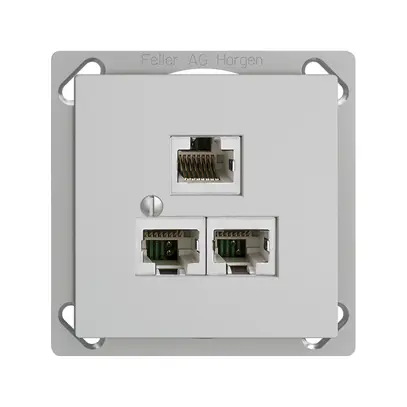 EB-Dose 3×RJ45/s 4P getr. EDIZIOdue hellgrau R&M swissline 