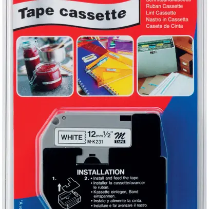 Cassette ruban MK 12mm×8m, blanc/noir 