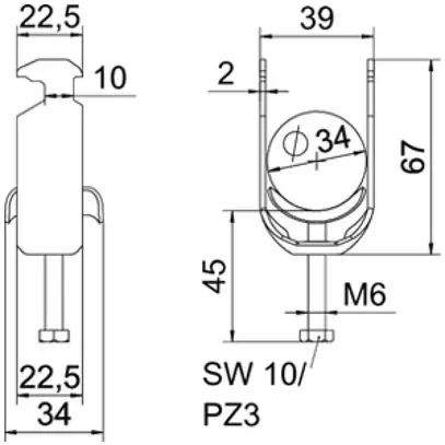 Schnellverleger BET 2056 H-Fuss Metall 28…34mm 1×Kabel Stahl tfZn 
