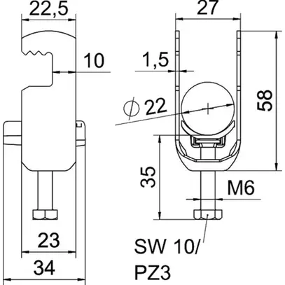 Brida rapida BET 2056 piede a F mater.sintetica 16…22mm 1×cavo acciaio Zn-cal-im 