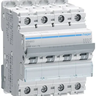 Disgiuntore Hager MCB 3P+N 415V tipo B 63A Icn 10kA Icu 15 kA 4UM 
