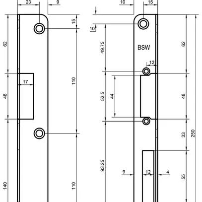 Gâche BSW angulaire 250×25/32×2mm fixation 4/3 trous DIN G 