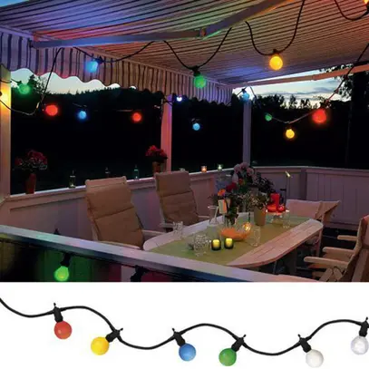 Lichterkette M. Schönenberger 230V 15W 15×LED E27 mehrfarbig 15m IP44 T13 IP55 