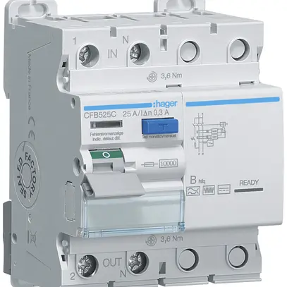 Interruttore differenziale Hager RCCB (RCD) 2P 230V 0.3A tipo B hfq 25A 10kA 4UM 