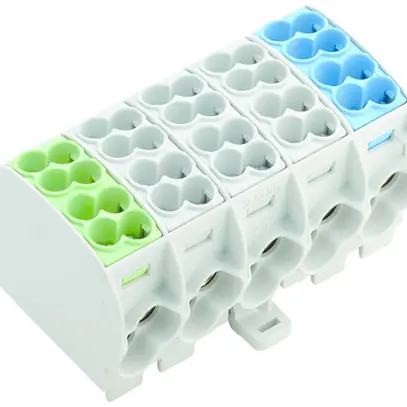 Blocco ripartizione WM WPD 501 2×25/2×16 5L a vite TS35 grigio/blu/verde 