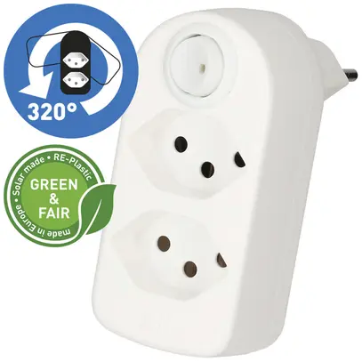 Fiche multiple MAX HAURI ADAPT SPLIT 10A avec interrupteur EN/HORS 2×T13 blanc 