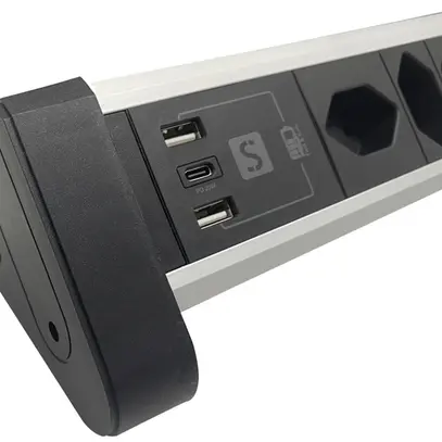 Modulo da tavolo ALU 4×T13 2×USB-A/1×USB-C 2m 3×1mm² interruttore ne/alu 