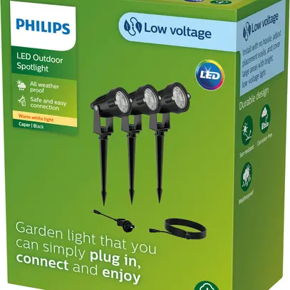 Luminaire avec piquet LED Philips Caper 1.5W 180lm 827 IP44 Ø60 noir 3 pcs 