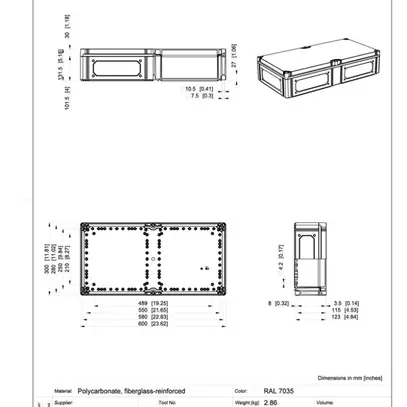 Scatola per apparecchi RW CUBO C 300×600×130 CPCF G OHI CP 1H grigio 