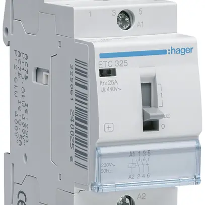 Contattore AMD Hager 230VAC 3 chiusura 0 apertura 25A funzione giorno/notte 2UM 
