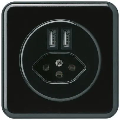 Prise ENC 2×USB & type 13 basico C 2400mA noir 