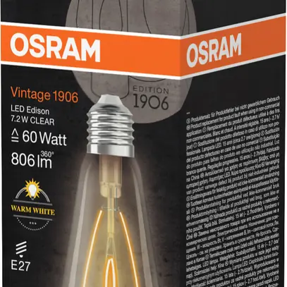 Lampada LED Osram Vintage 1906 E27 7.2W 806lm 827 REG Ø64×139mm chiaro 