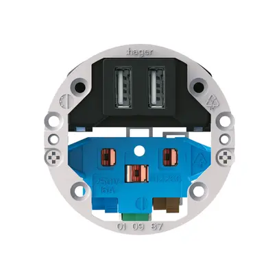 Intérieur pour prise 2×USB & T13/23 Hager montage E 2400mA 