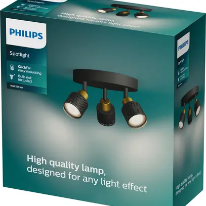 Spot Philips Niall GU10 3×5W 217×196mm noir/laiton 