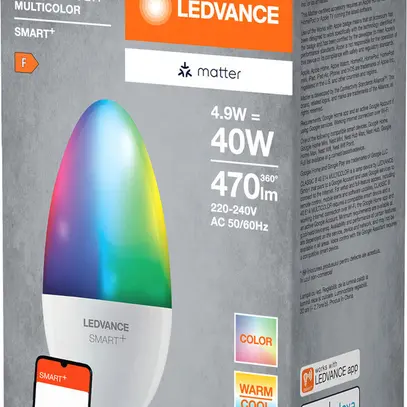 Lampe LED LEDVANCE SMART+ MATTER E14 4.9W 470lm RGBW WiFi Ø39×115mm B12 mat 