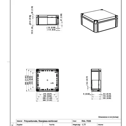 Coffret d'appareil RW CUBO O 300×300×130mm OPCP gris 