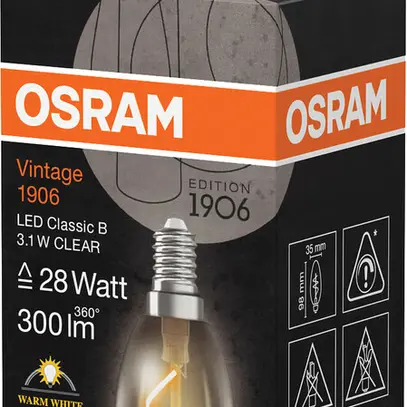 Lampe LED Osram Vintage 1906 E14 3.1W 300lm 2700K VAR Ø35×98mm B10.5 clair 