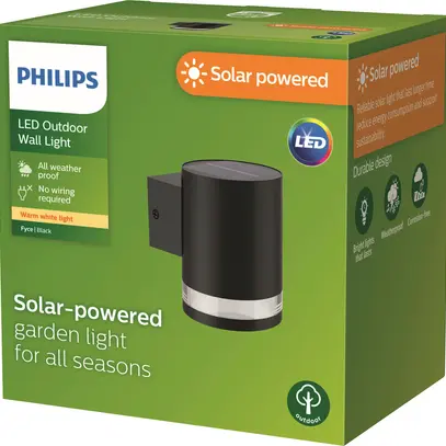 Applique LED Philips Fyce Solar SEN 1.5W 200lm 827 IP44 noir 