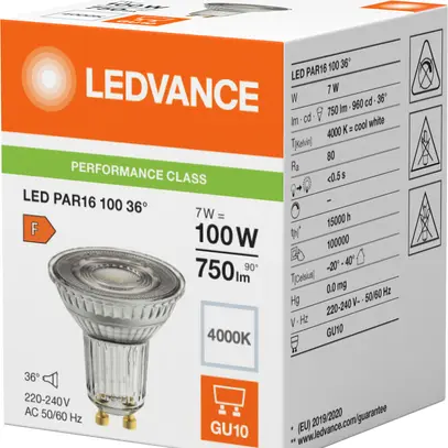 Lampe LED LEDVANCE GU10 7W 750lm 4000K Ø50×52mm PAR16 clair 36° 